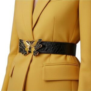 Vintage Chic Black and Gold Butterfly EEL SKIN Belt waist 32"-34"
